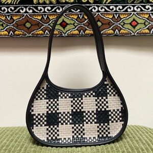 Coachtopia Ergo Handbag cream black checkered natural woven basket pattern